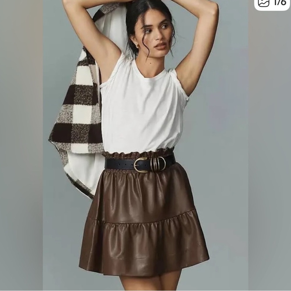 Anthropologie The Somerset Mini Skirt: Faux Leather Edition caffeine